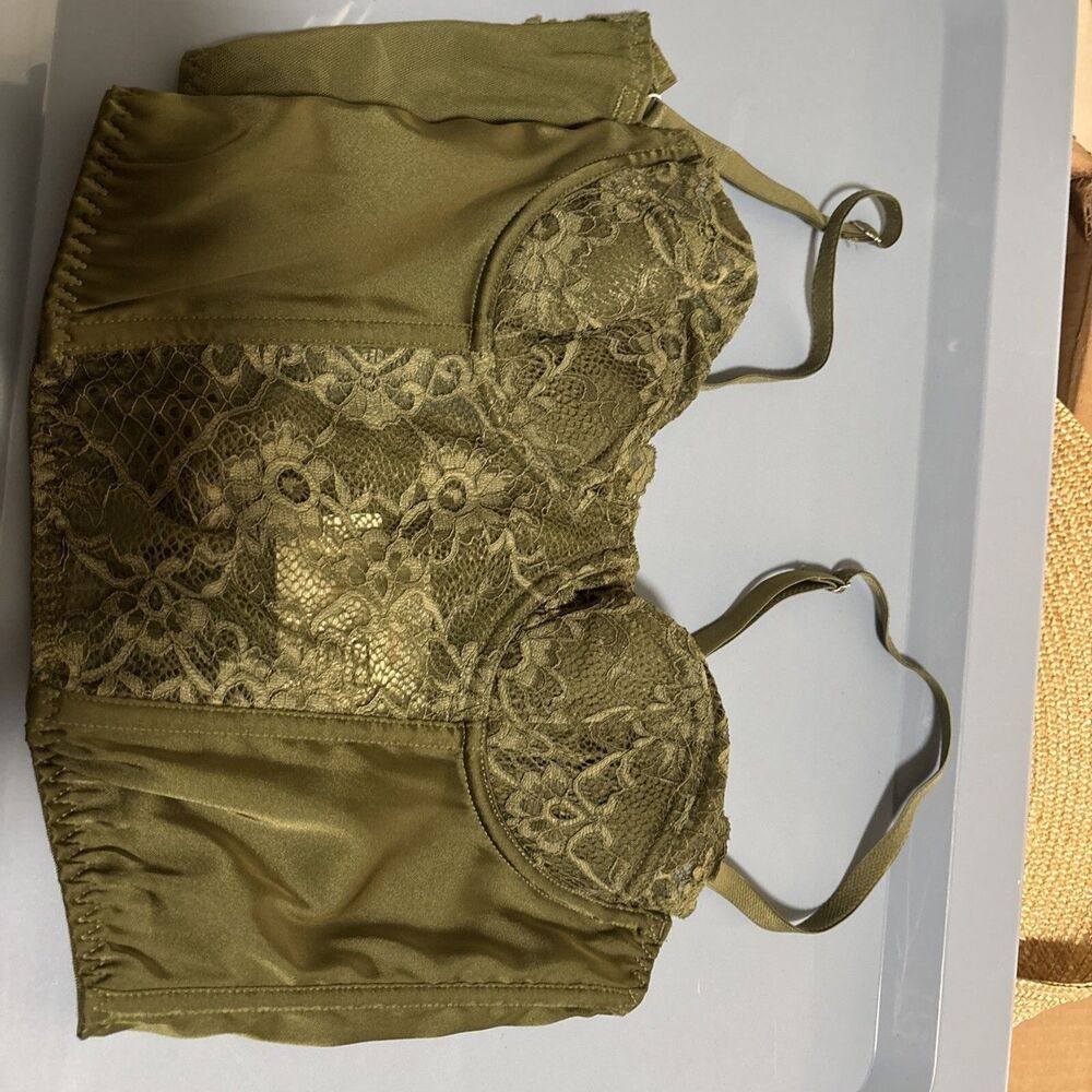BDG Urban Outfitters Womens Lace Accent Corset Top, Khaki Green Small